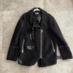 Sunset + Spring Shearling Moto Coat - S